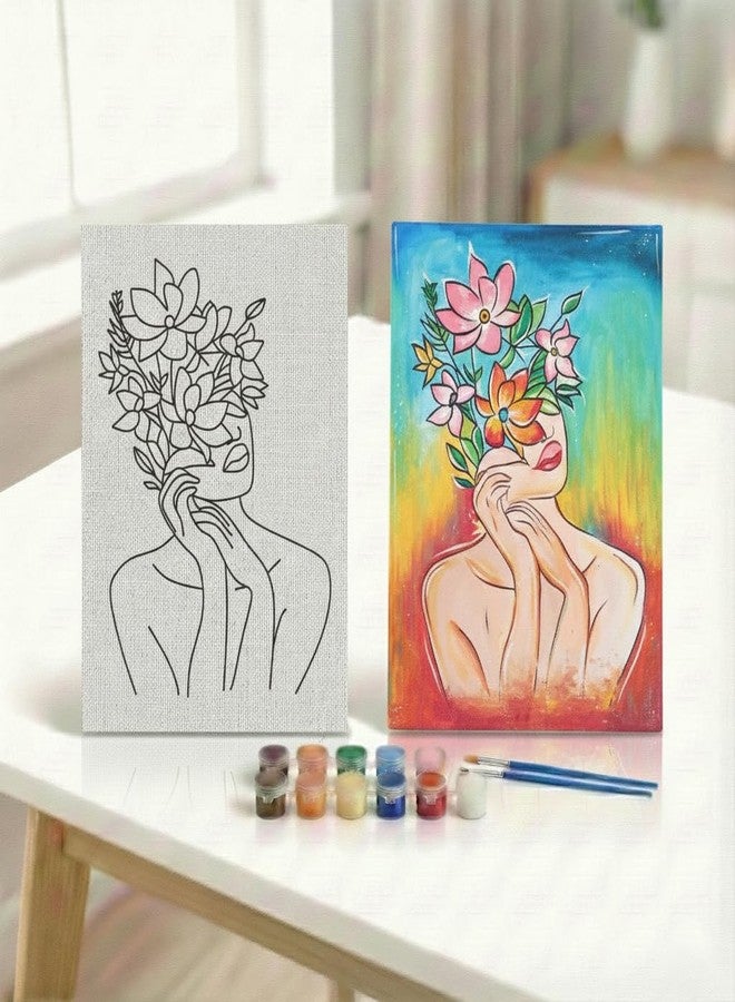 HOBBY INDIA Canvas Painting Board Kit for Kids & Adults | DIY Art & Craft Gift for Boys & Girls | Pre-Designed Indian Handmade Art | Home, Bedroom, Living Room & Office Décor (12 x 9 Inch) (Fl.Girl) - Image 1